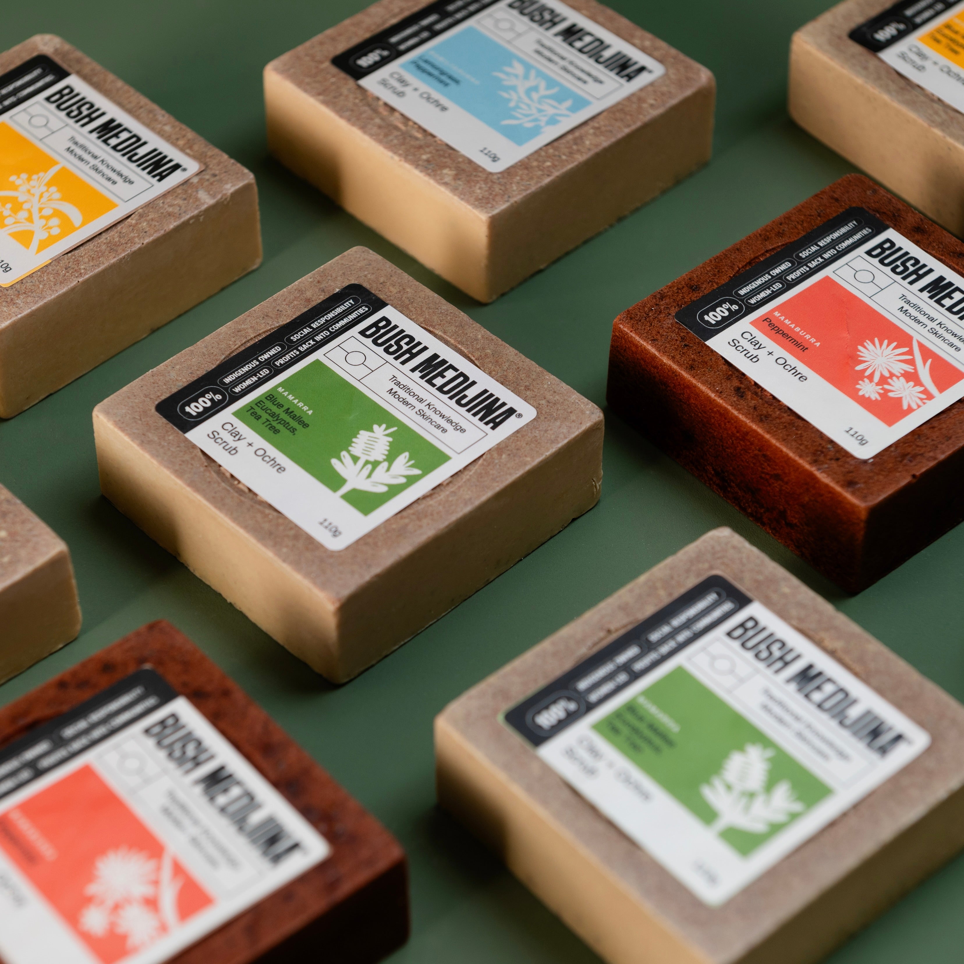 Bush Medijina Australian native botanicals, used in our clay and ochre scrubs.